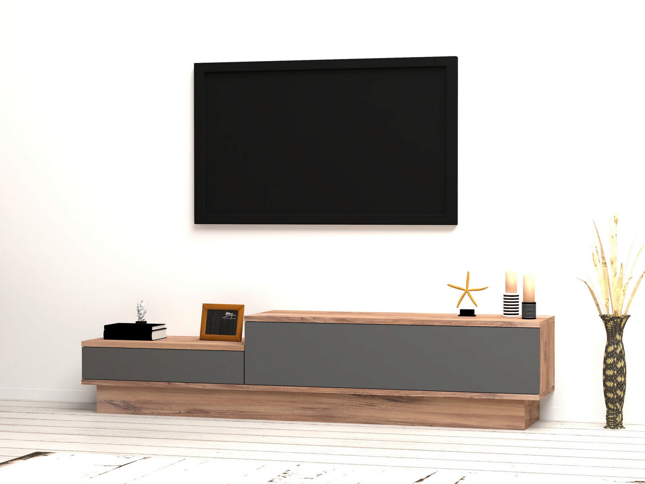 Comoda TV, Hanah Home, Asır, 160x35x35 cm, Pin Atlantic / Antracit - imagine 7